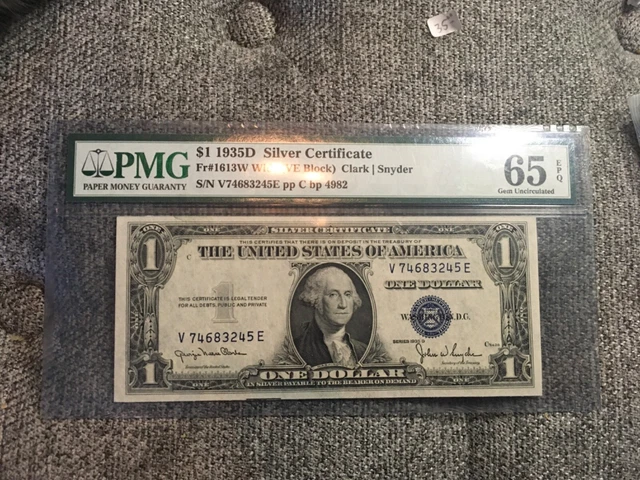 $1 1935 D Silver Certificate *-D Block Gem PMG 65