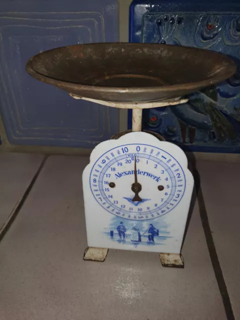 alte Alexanderwerk Küchenwaage Email Waage mit Schale 10kg antik Jugendstil