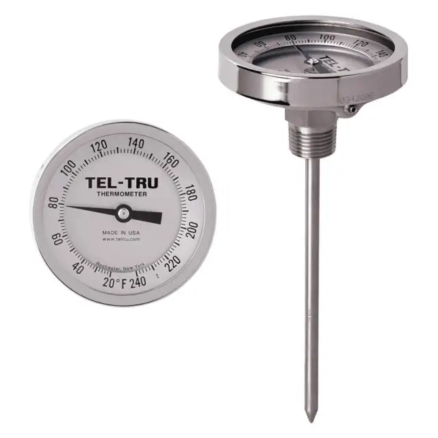 TEL-TRU GT300R-0653 Analog Dial Thermometer,Stem 6" L