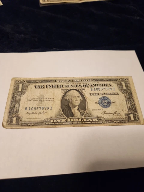 1935 E Blue Seal $1 One Dollar Silver Certificate Bill - Old Paper Money