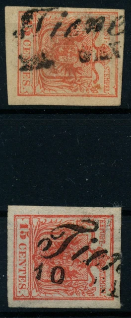 LOMBARDEI-VENETIEN 1850 15C, MP, Type III. KARTONPAPIER! und HP, Type III. TIENE