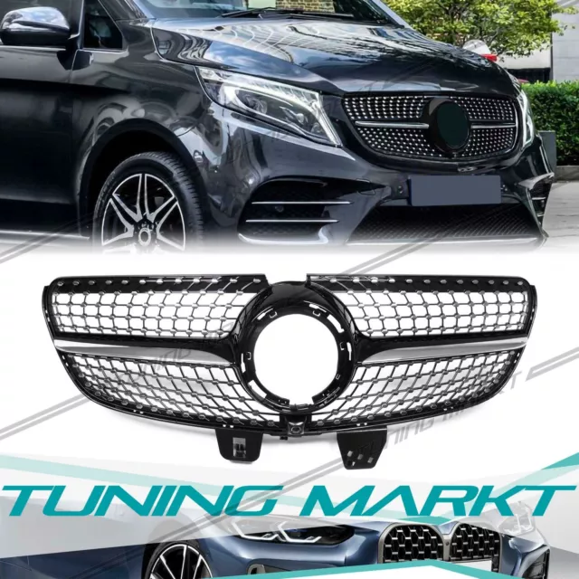 Schwarz Kühlergrill Front Grill für Mercedes Benz V Klasse W447 MOPF ab 04.2019