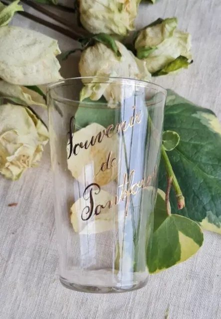 Ancien Verre Grave Souvenir De Pont Forcy