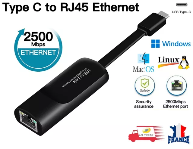 Carte réseau 2500Mbps Type-C vers RJ45 convertisseur Ethernet Lan adaptateur