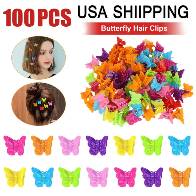 100x Mini Butterfly Hair Clips Barrette Accessories Assorted Color Women Girls