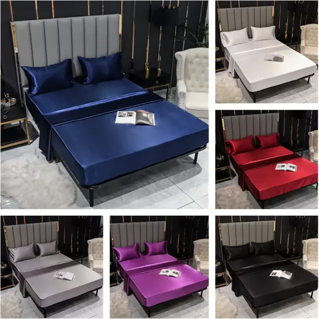 Bed Sheets Flat Fitted Sheet Bedding Sets Bedskirt Silk Satin Mattress Covers