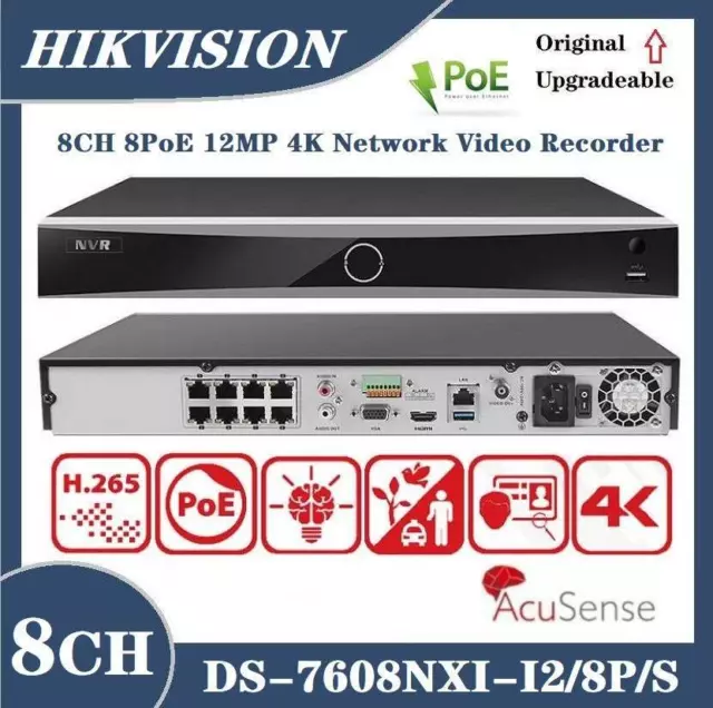 Hikvision DS-7608NXI-I2/8P/S AcuSense 8CH 8 PoE 12MP NVR Network Video Recorder