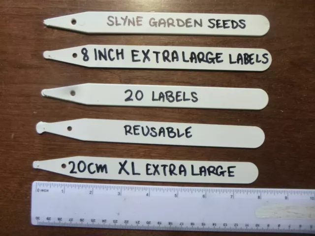 20 Extra Large Stick Plant Labels 8"  20 cm White Plastic Markers SLYNE GARDEN 3