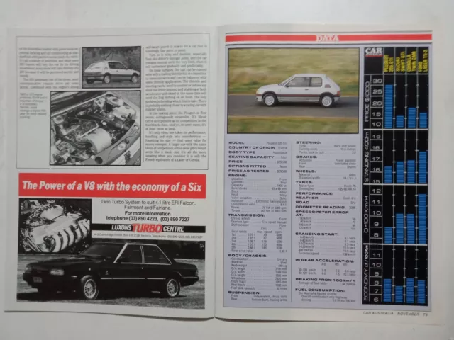 1987 PEUGEOT 205 GTi COMPLETE 6 PAGE AUSTRALIAN MAGAZINE ROAD TEST ARTICLE 3