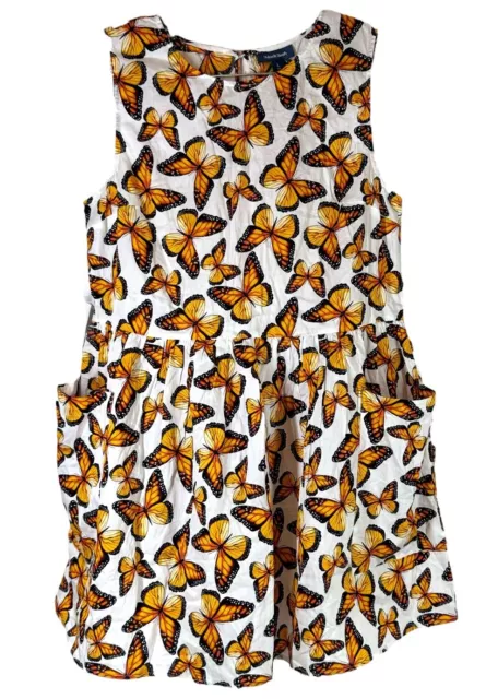 ModCloth Monarch Butterfly Orange & White Sleeveless Fit & Flare Skater Dress LG