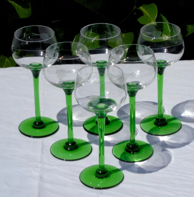 Vallerysthal - Service de 6 verres à vin du Rhin en verre, modèle Dambach