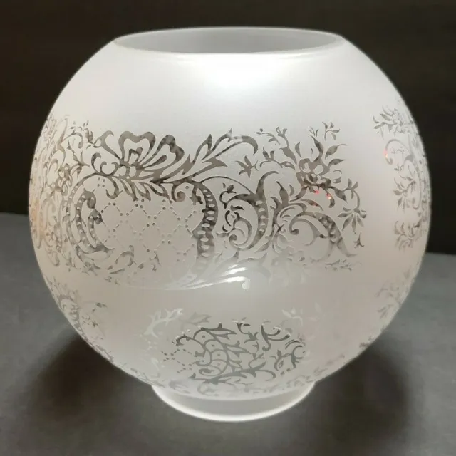 8" Venicia Satin Etched Ball Glass Lamp Shade, Floral Scene 4" Fitter 08503IJB