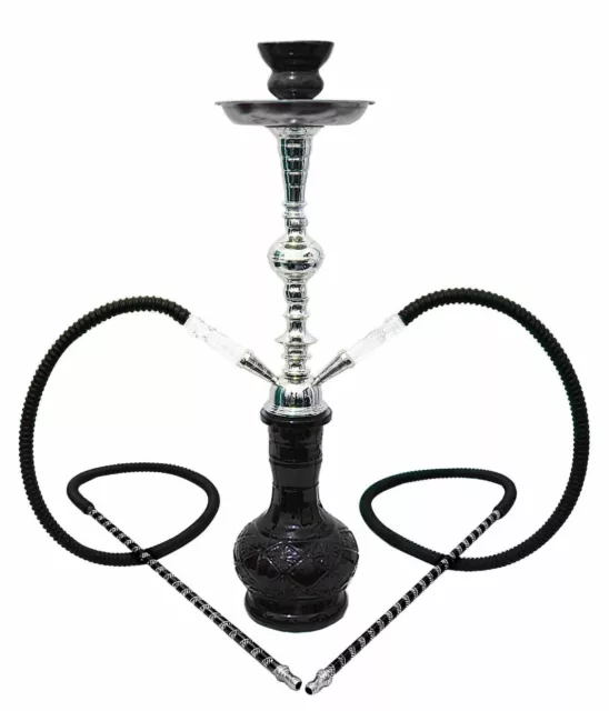 2 hose 22" Black Hookah shisha nargila bar sale pipe glass water Vase new