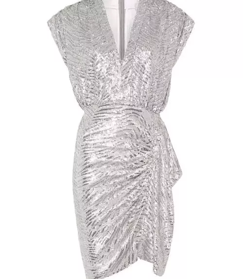 IRO Women's Sagria Draped Metallic Cocktail Mini Dress Size FR 40 US 8 NWT