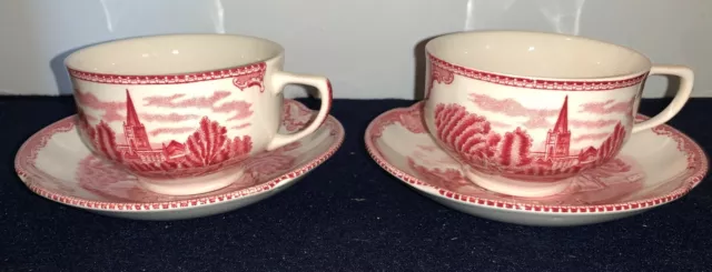 (Set of 2) Johnson Brothers Old Britain Castles Pink CUPS and SAUCERS (England)