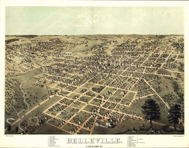 1867 BELLEVIEW St Clair County ILLINOIS panoramic map GENEALOGY atlas poster 5