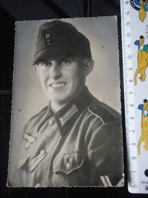 Orig. Foto Wehrmacht Soldat 2.WK 3.Reich WWII Uniform Portrait Photo EK-Band