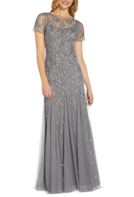 Adrianna Papell Women's Beaded Gown Gray Size 10