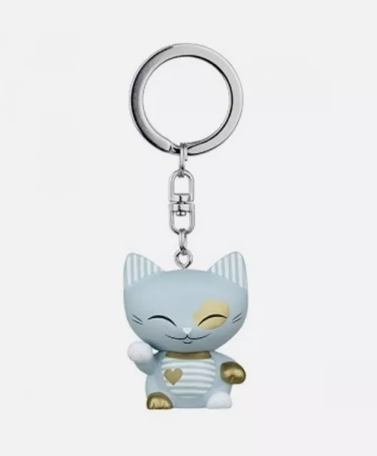 Porte clé chat porte bonheur (maneki neko) Mani the Lucky Cat blanc collier  bleu