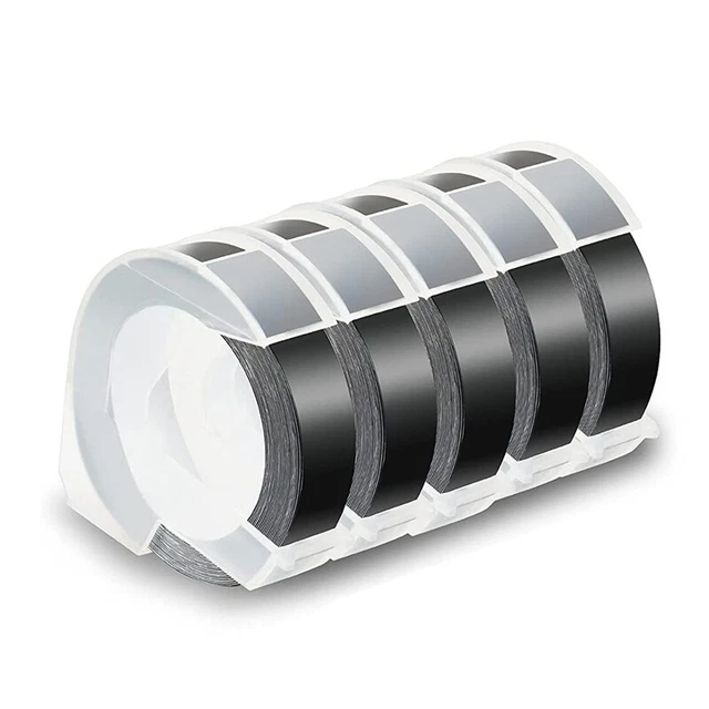5 Pack Label Tape for Embossing Tape 12mm 3D Emboss Labels, White on B Q4B3