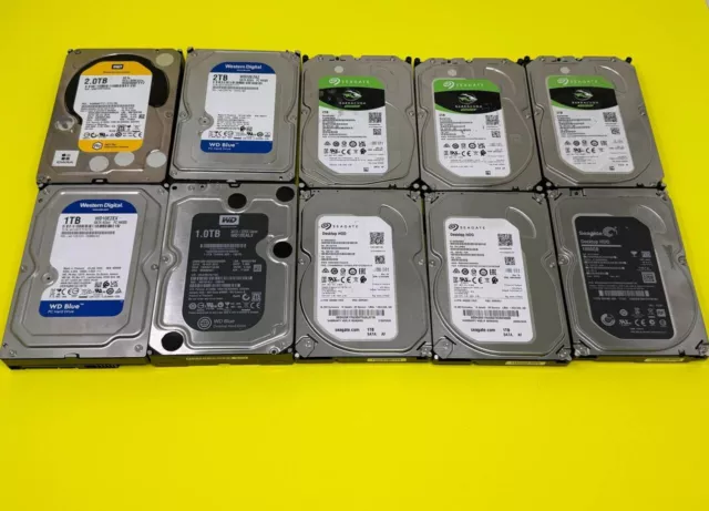 Lot Of 10 X Assorted 2Tb & 1Tb  Sata 3.5" Hdd Desktop Hard Drive Seagate Wd Etc