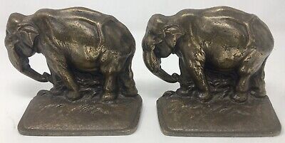 Pair Vintage BRON MET Bronzed Cast Iron Elephant Bookends