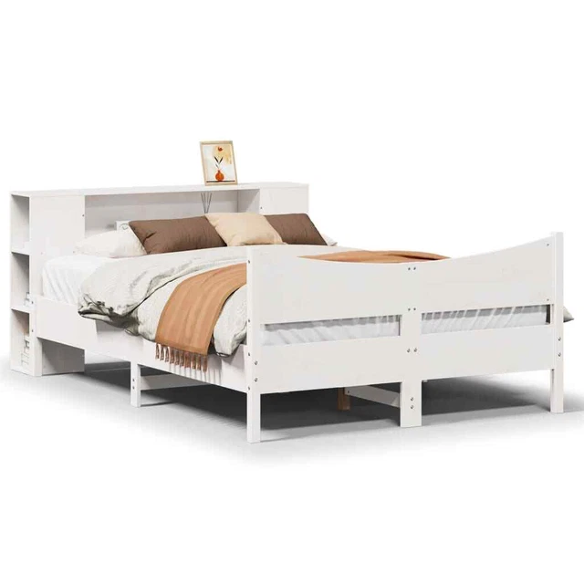 BED FRAME WITHOUT Mattress White 150x200 cm King Size Solid Wood Pine £