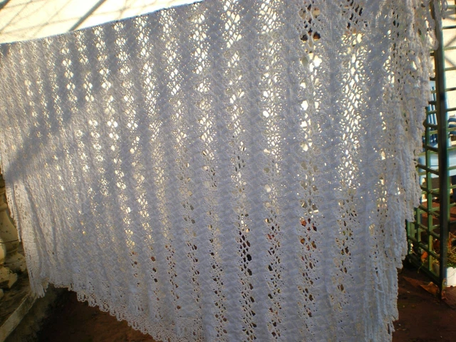 Dessus De Lit Ou Nappe Blanc Crocheté – Fait Main, 190x190 Cm