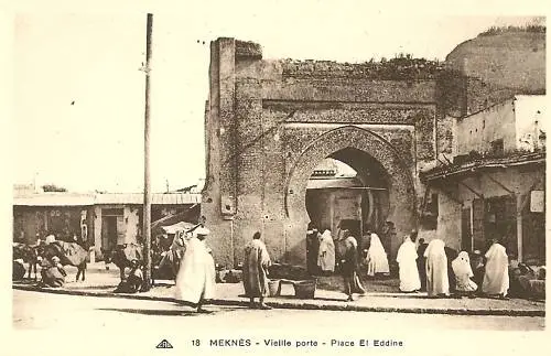 Cpa Photo Maroc Meknes Vielle Porte Place El Eddine