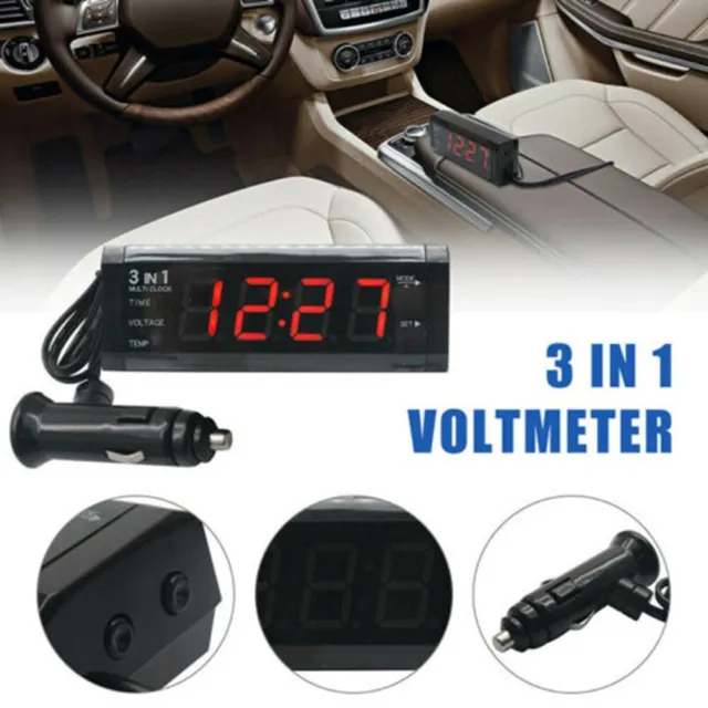 Accessoire voiture efficace 12V thermomètre DEL + voltmètre + horloge à affic