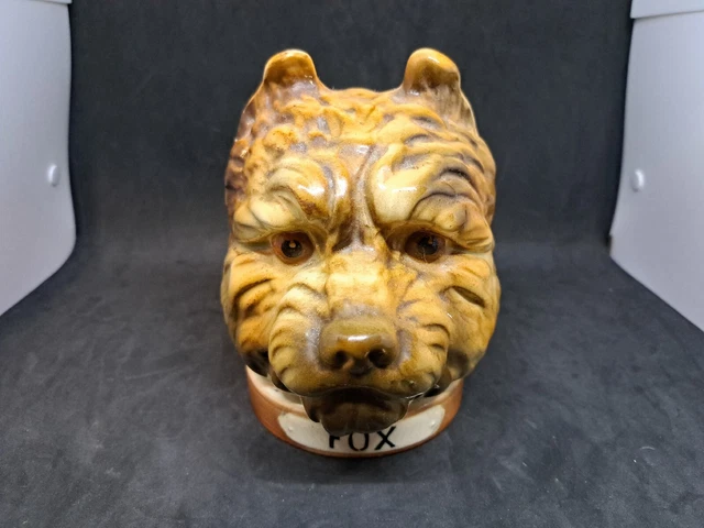Pot à Tabac Zoomorphe en Barbotine, Tête de Chien, Fox. Début 20ème Siècle.