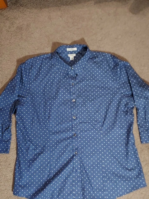 LL Bean Wrinkle Free Button Up Shirt Mens XL Navy With White Dots Oxford