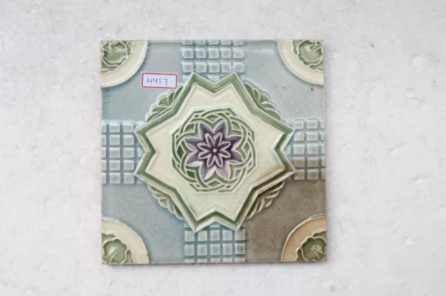 Vintage Tile Art Nouveau Majolica Purple Flower Design Architecture Tile Nh4417