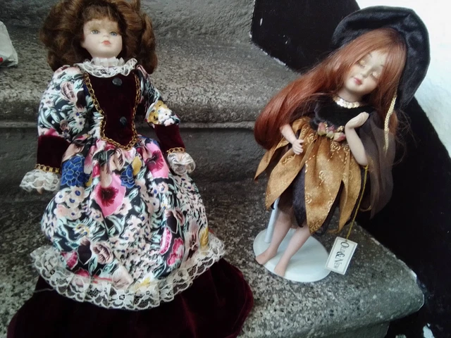 BAMBOLE PORCELLANA biscuit da collezione 40 e 32 cm vintage