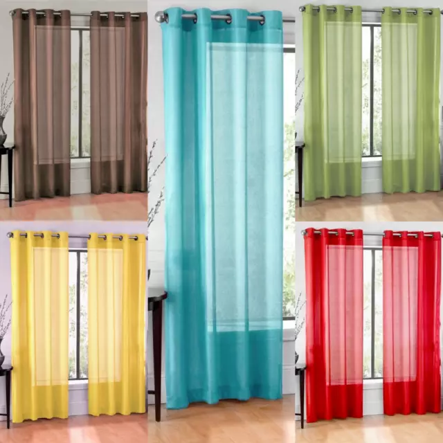 2Pc Solid Voile Sheer Window Dressing Curtain Grommet Panel Treatment Drape