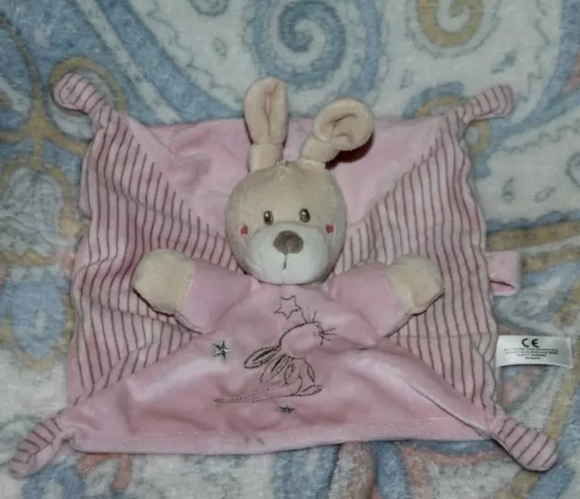 doudou SIMBA TOYS KIABI LAPIN PLAT ROSE RAYE ETOILE ARGENTEE  ATTACHE TETINE