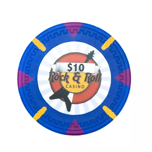 25 ct Blue $10 Ten Dollars "Rock & Roll" Series 13.5 Grams Poker Chips