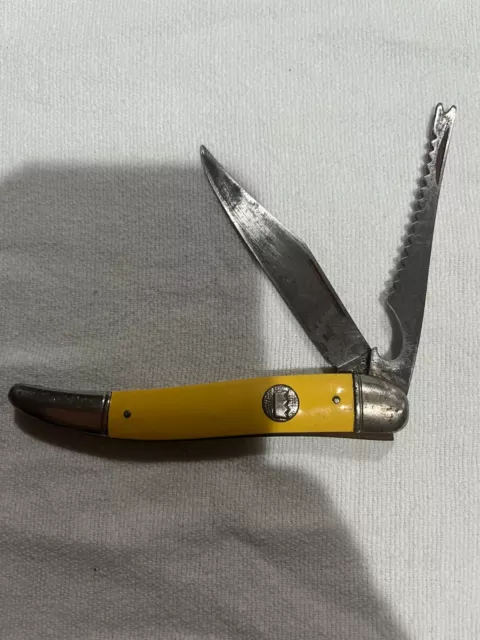 VINTAGE IMPERIAL Fishing Fish Scaler Yellow Pocket Knife Made in