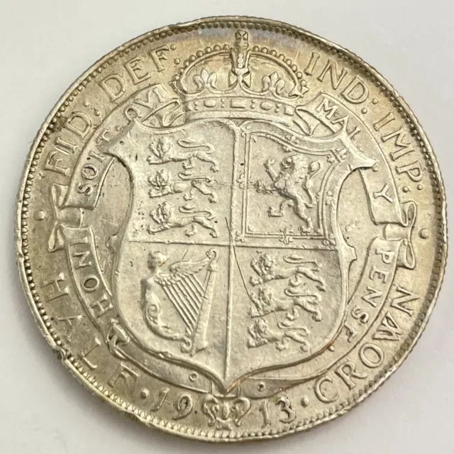 Great Britain George V 1913 Silver Half Crown Good Lustre Coin