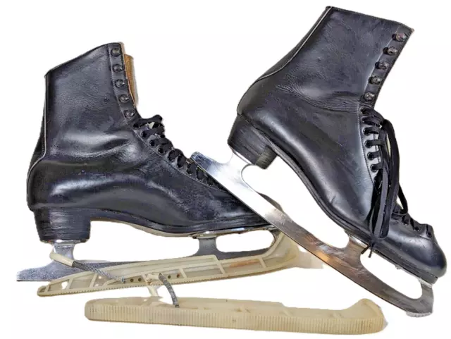 Vintage Stuburt Special Ice Skates Boots - Black Leather Size 11 Made in England