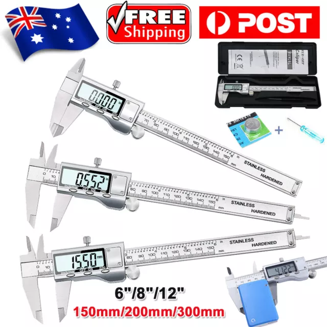 Vernier Caliper Electronic LCD Digital Gauge Stainless Steel 150/200/300mm +Case