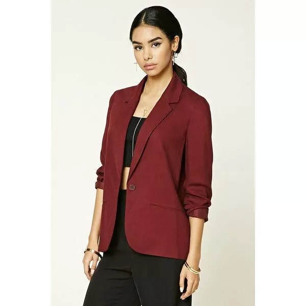 FOREVER 21 Blazer Burgandy Long Sleeve Size Medium One Button Collared