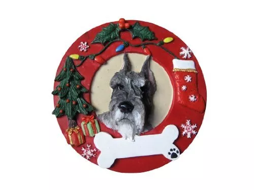 E&S Pets Schnauzer Cropped Christmas Ornament Wreath Shaped Easily Personalized