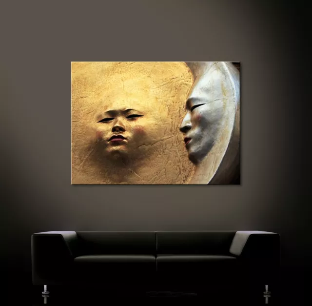 SONNE MOND Leinwand Bild Kunstdruck Abstrakt Bilder Gold Modern Wandbild Deko