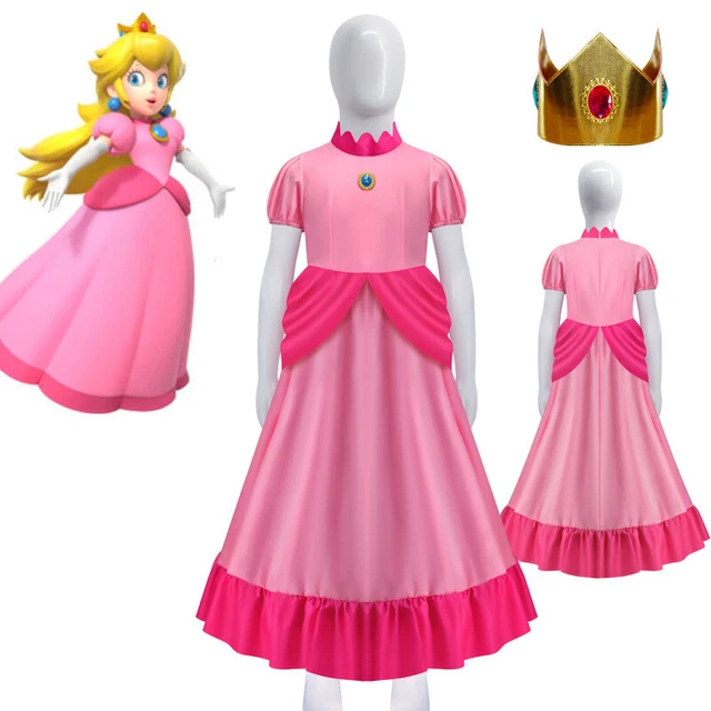 COSPLAY SUPER MARIO Princess Peach Daisy Rosalina Dress Crown Halloween ...