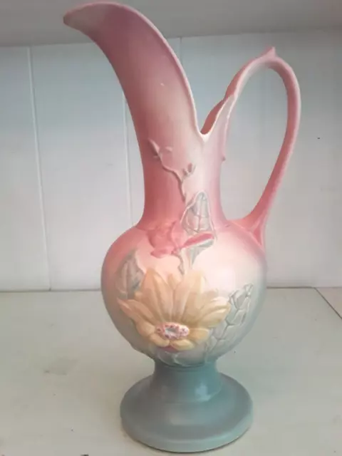 Vintage Hull Art Pottery Magnolia Ewer Large Vase A-18 13.5" Matte Blue Pink USA