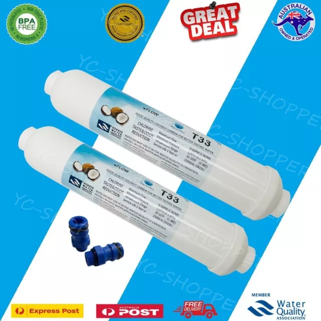 2 X Inline Caravan RV Camper Boat Water Filter Granule Coconut Carbon Filters