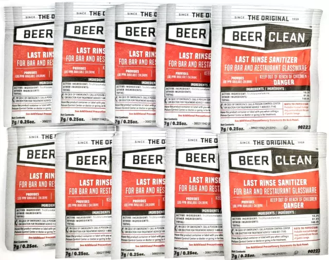 10 Packets - BEER CLEAN Last Rinse Sanitizer for Bar & Restaurants 7g (90223)