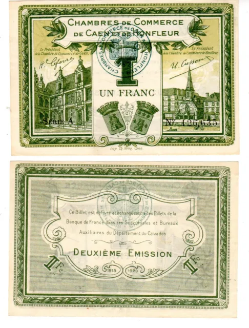 France Chambre De Commerce Honfleur Caen 1 Franc 1915 1920 Necesssite Quasi Neuf