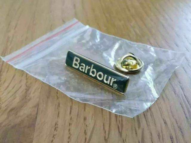 Genuine Barbour Pin Badge / Green With Gold Writing / Sent Free Post